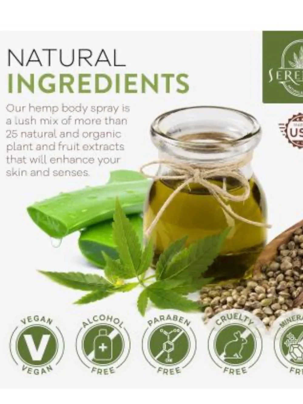 Serenata Hemp Body 8oz Hydrating Aloe Spray Vegan Natural Fragrance NEW